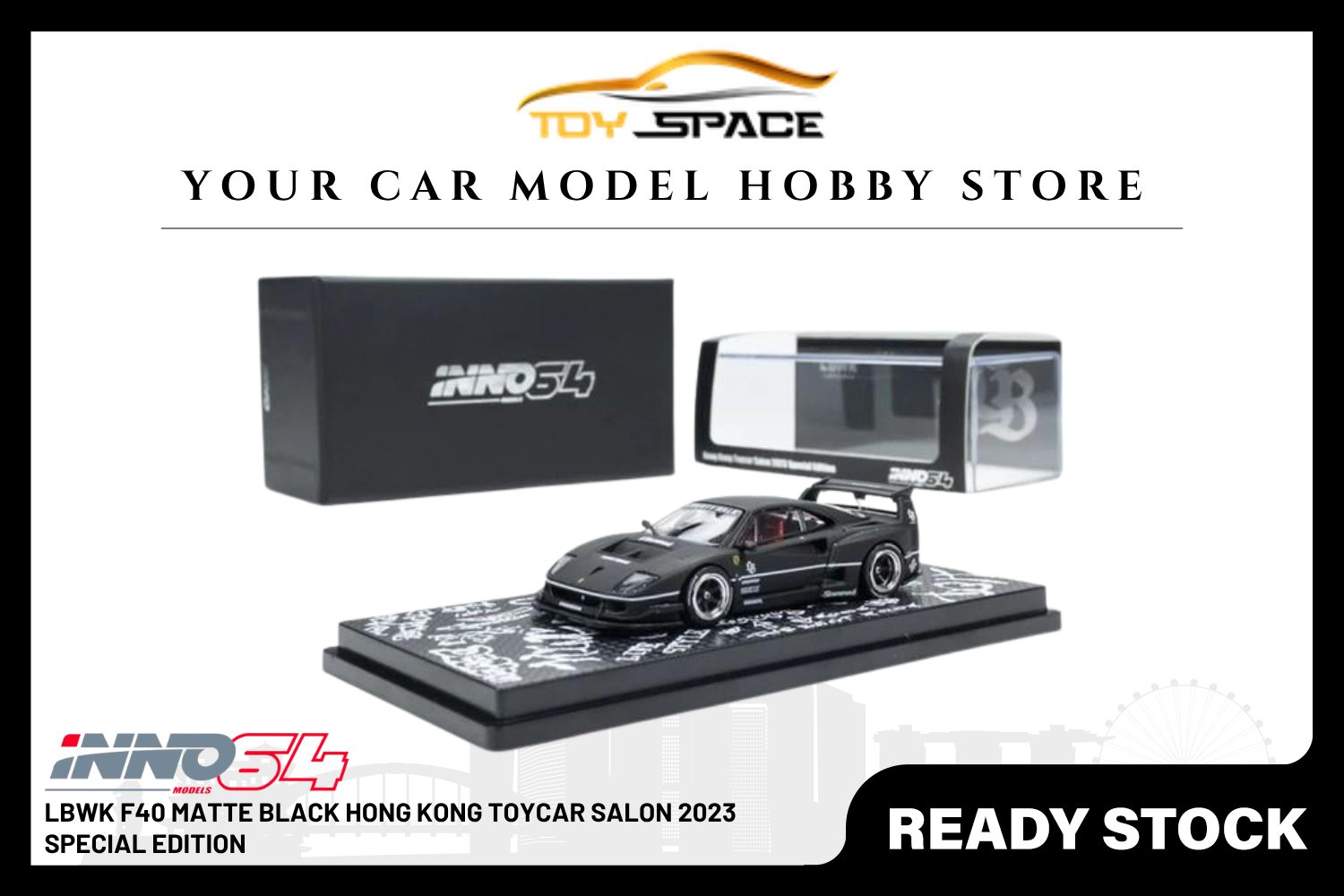 [INNO64] LBWK F40 Matte Black Hong Kong Toycar Salon 2023 Special Edition