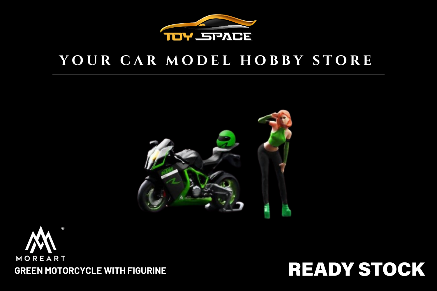 [MOREART] 1:64 Green Motorcycle With Figurine