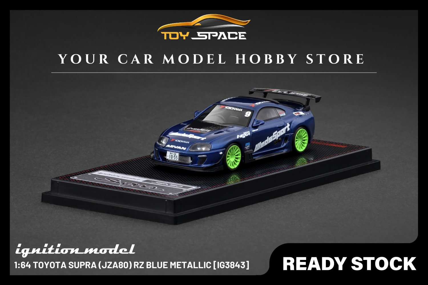 [IGNITION MODEL] 1:64 Toyota Supra (JZA80) RZ Blue Metallic [IG3843] - Toy Space Diecast Online Store Singapore