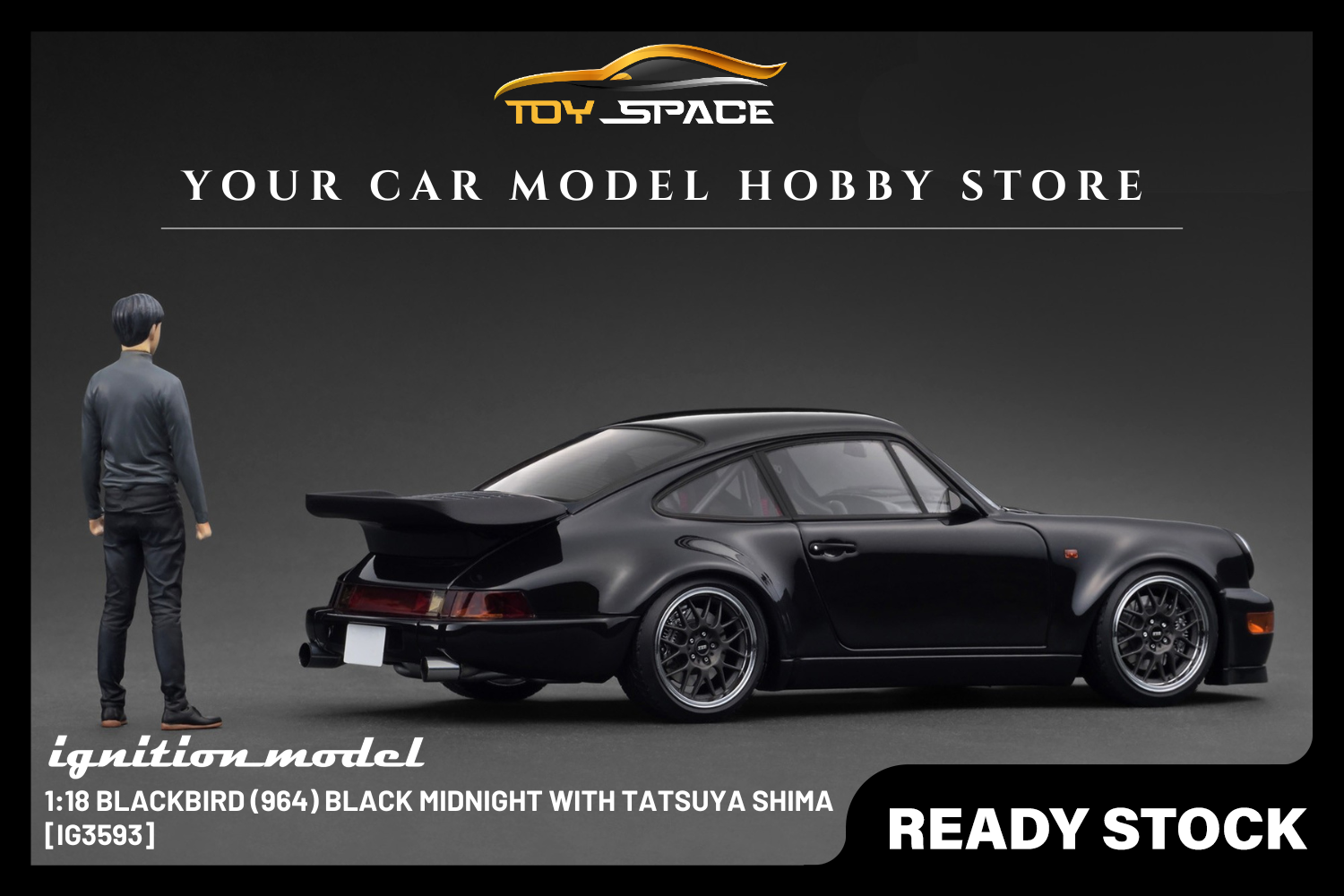 [IGNITION MODEL] 1:18 Blackbird (964) Black MIDNIGHT With Tatsuya Shima [IG3593] - Toy Space Diecast Online Store Singapore