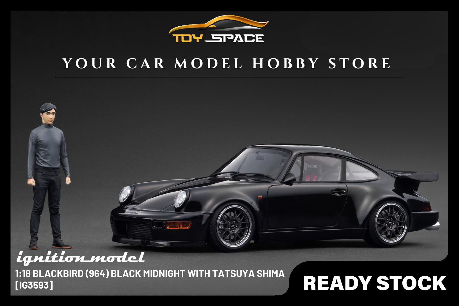 [IGNITION MODEL] 1:18 Blackbird (964) Black MIDNIGHT With Tatsuya Shima [IG3593] - Toy Space Diecast Online Store Singapore