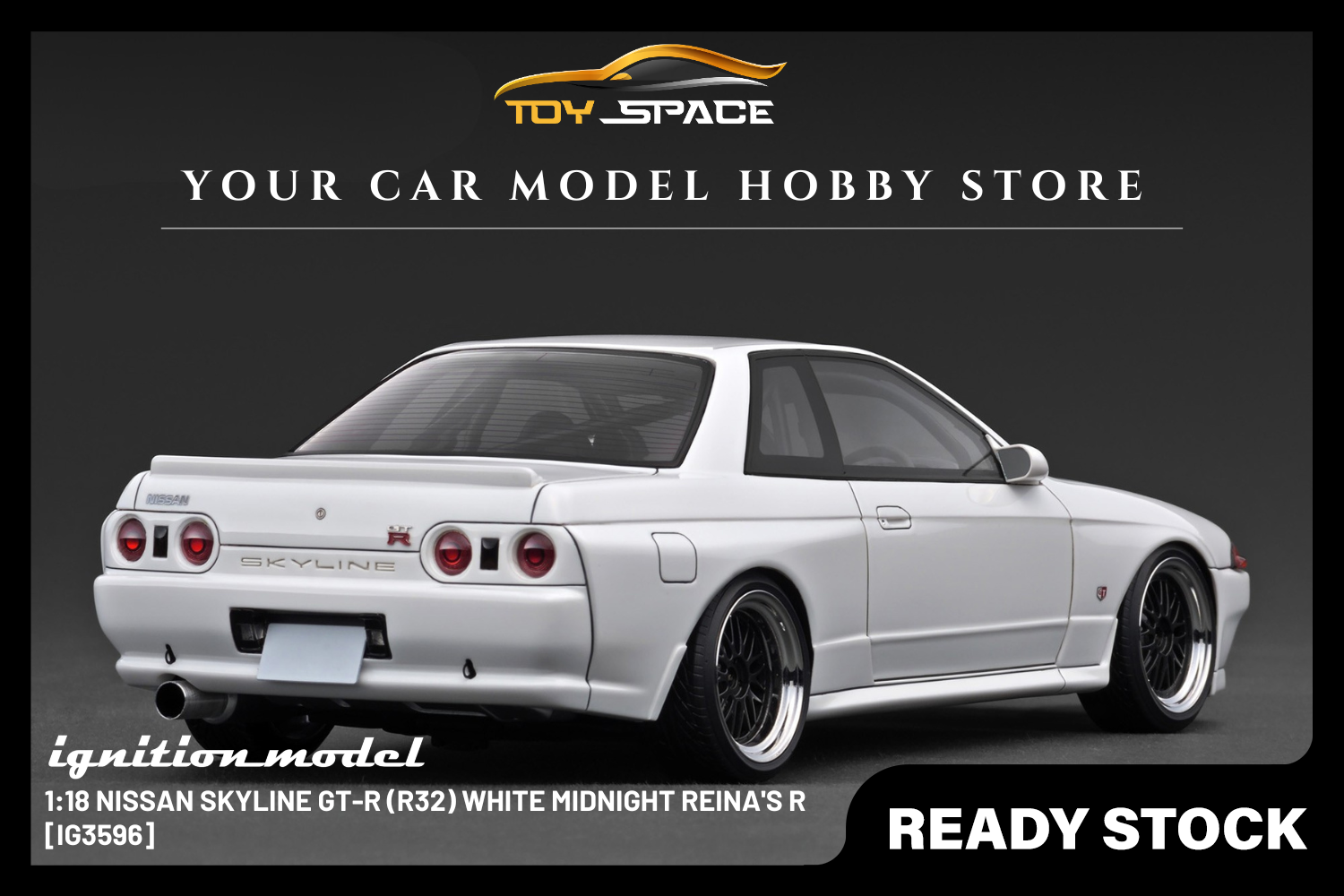 [IGNITION MODEL] 1:18 Nissan Skyline GT-R (R32) White MIDNIGHT Reina's R [IG3596] - Toy Space Diecast Online Store Singapore