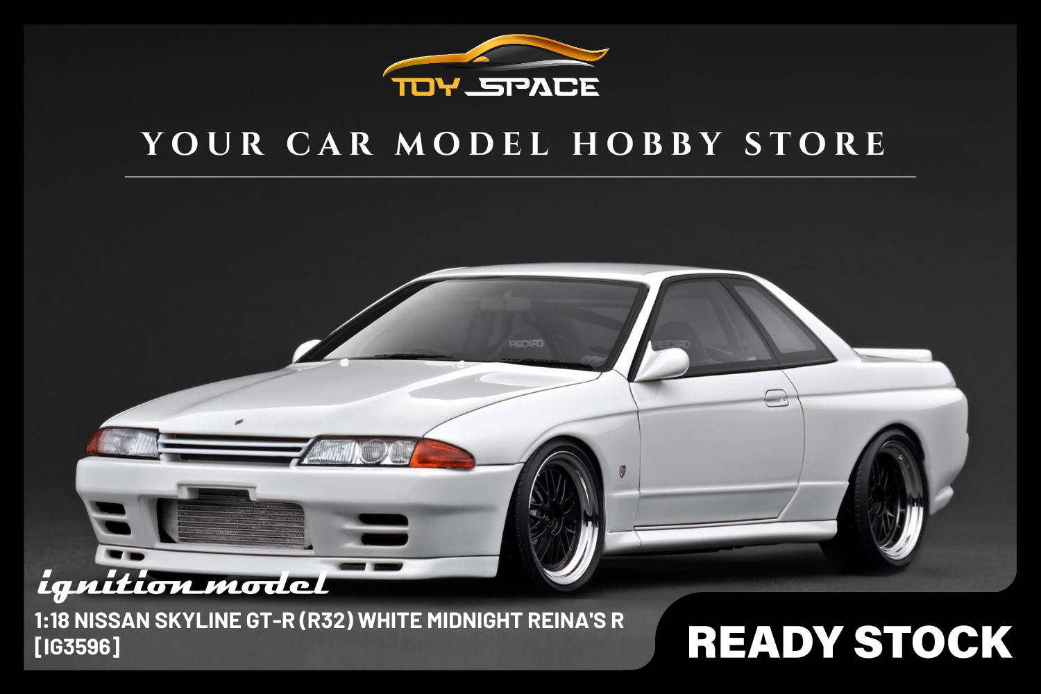 [IGNITION MODEL] 1:18 Nissan Skyline GT-R (R32) White MIDNIGHT Reina's R [IG3596] - Toy Space Diecast Online Store Singapore