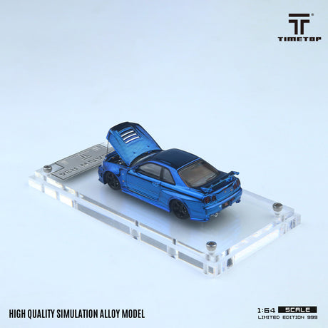 [TIME TOP] 1:64 Nissan GTR34 Full Carbon Chrome Blue - Toy Space Diecast Online Store Singapore