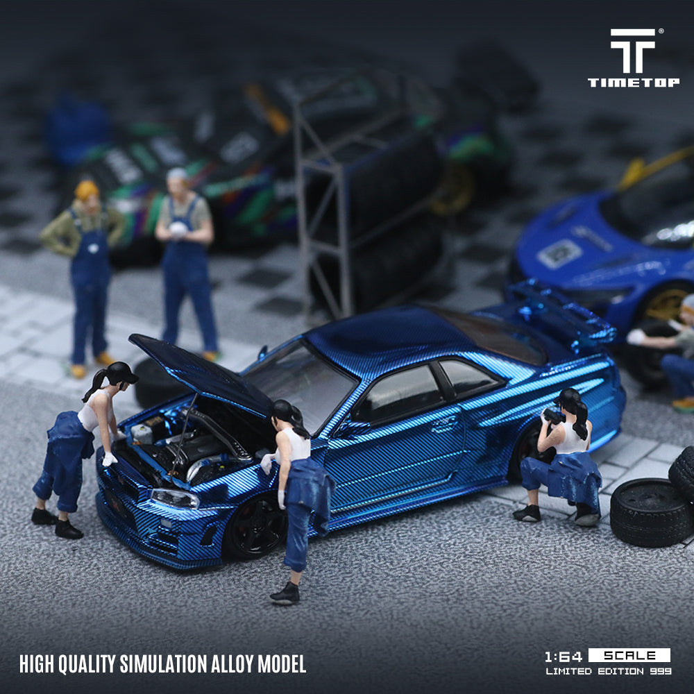 [TIME TOP] 1:64 Nissan GTR34 Full Carbon Chrome Blue - Toy Space Diecast Online Store Singapore