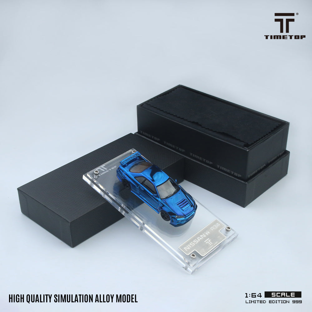 [TIME TOP] 1:64 Nissan GTR34 Full Carbon Chrome Blue