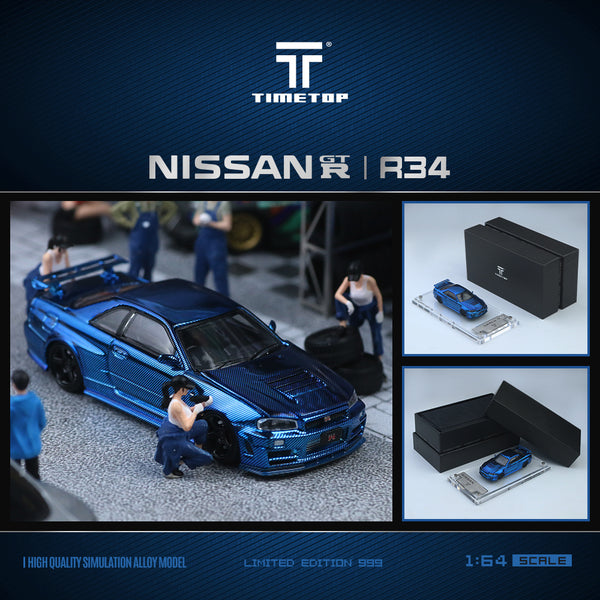 [TIME TOP] 1:64 Nissan GTR34 Full Carbon Chrome Blue