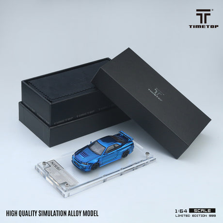 [TIME TOP] 1:64 Nissan GTR34 Full Carbon Chrome Blue - Toy Space Diecast Online Store Singapore