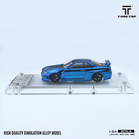 [TIME TOP] 1:64 Nissan GTR34 Full Carbon Chrome Blue - Toy Space Diecast Online Store Singapore