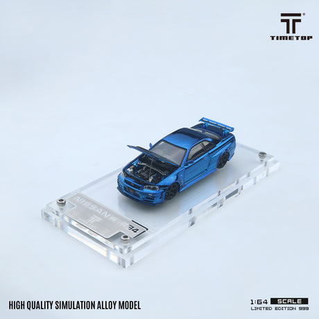 [TIME TOP] 1:64 Nissan GTR34 Full Carbon Chrome Blue - Toy Space Diecast Online Store Singapore
