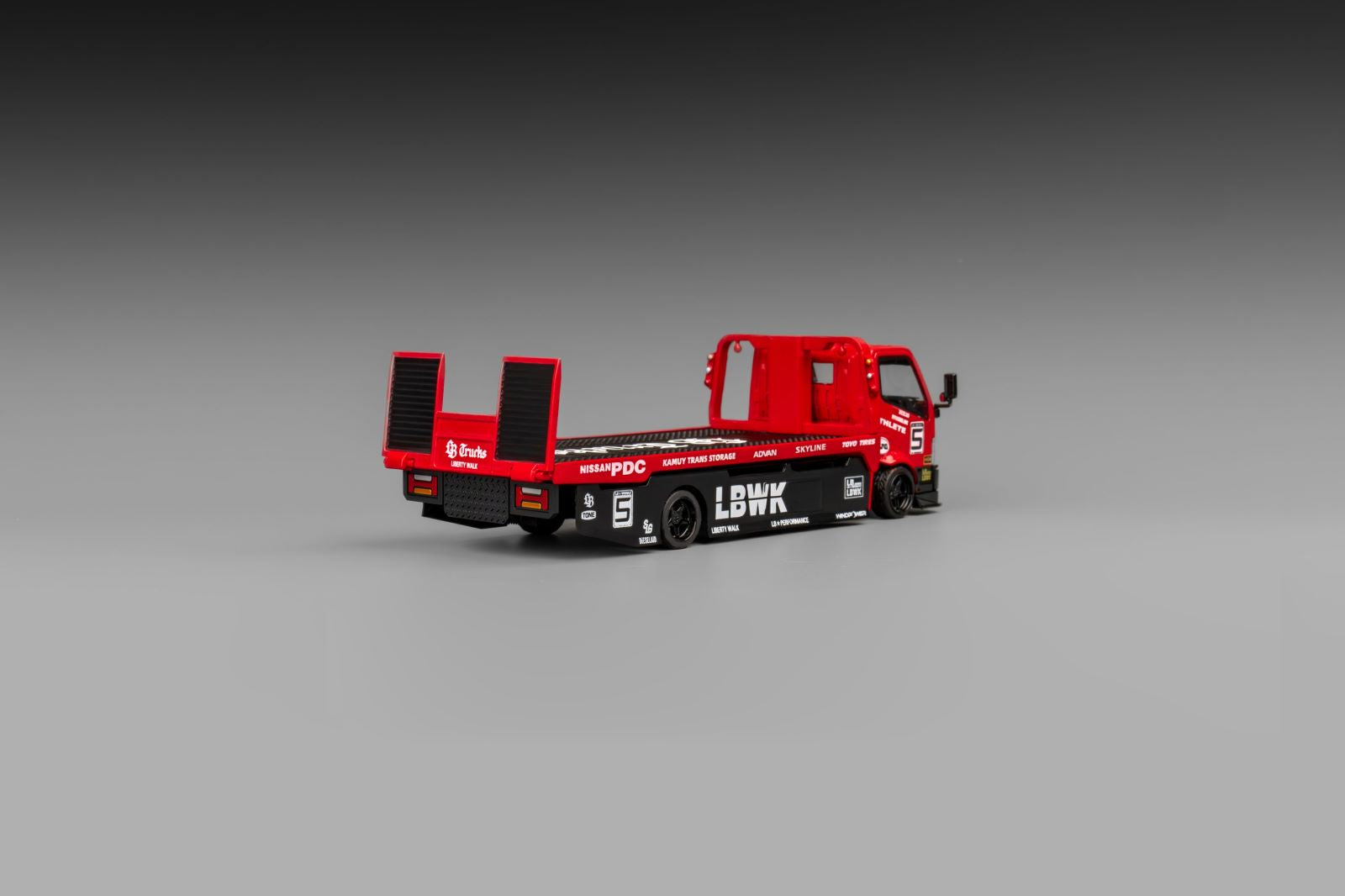 [MICRO TURBO] 1:64 Fully Floor-Standing Flatbed Trailer Super Silhouette Metallic Red