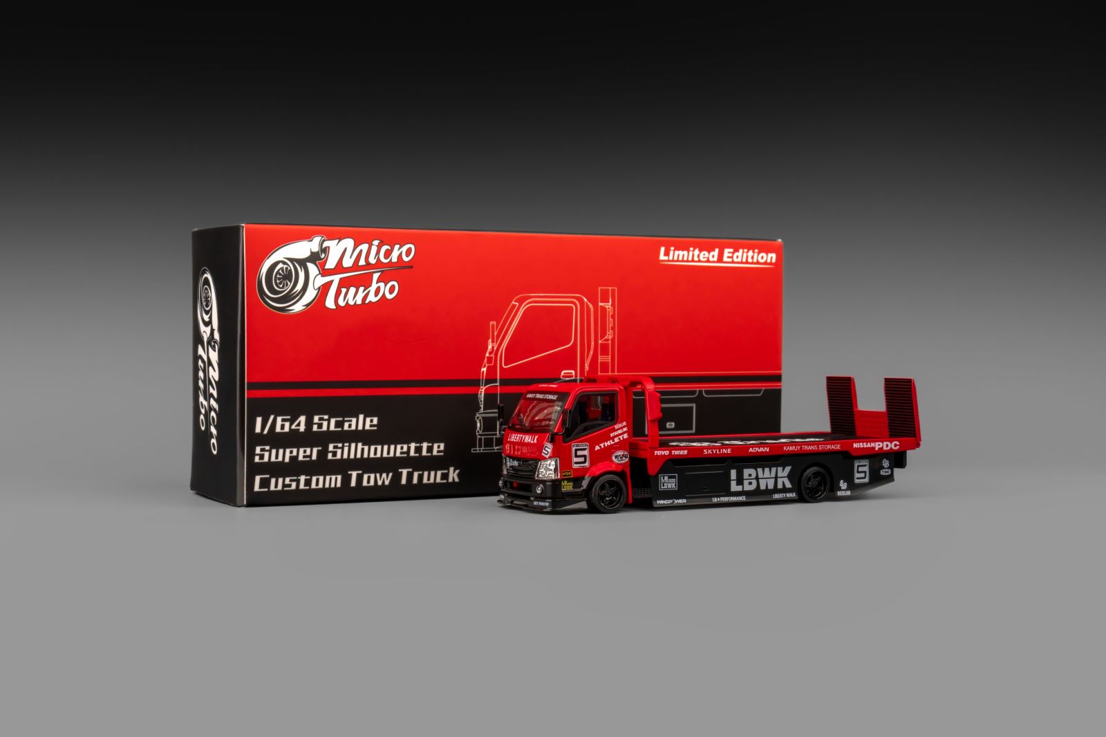 [MICRO TURBO] 1:64 Fully Floor-Standing Flatbed Trailer Super Silhouette Metallic Red