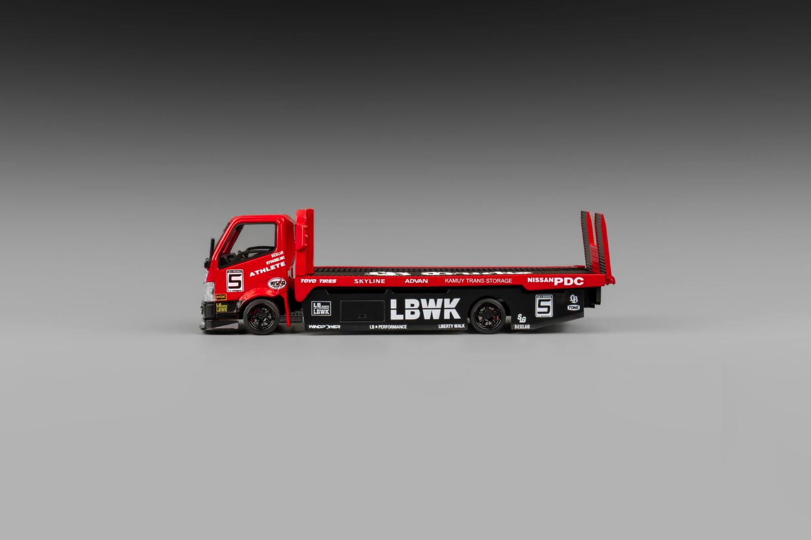 [MICRO TURBO] 1:64 Fully Floor-Standing Flatbed Trailer Super Silhouette Metallic Red