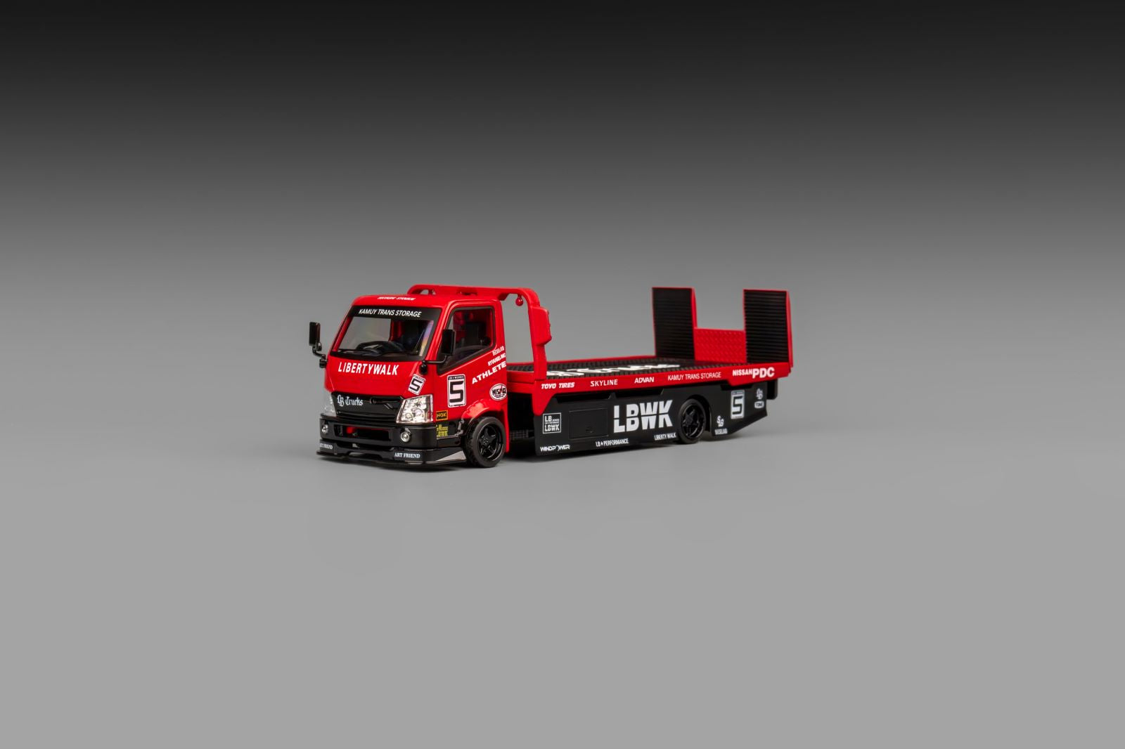 [MICRO TURBO] 1:64 Fully Floor-Standing Flatbed Trailer Super Silhouette Metallic Red