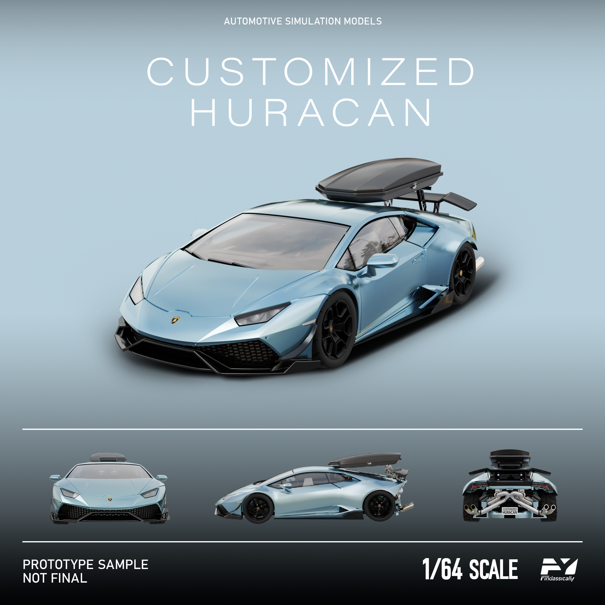 [FINCLASSICALLY] 1:64 Huracan With Travel Suitcase Ice Blue