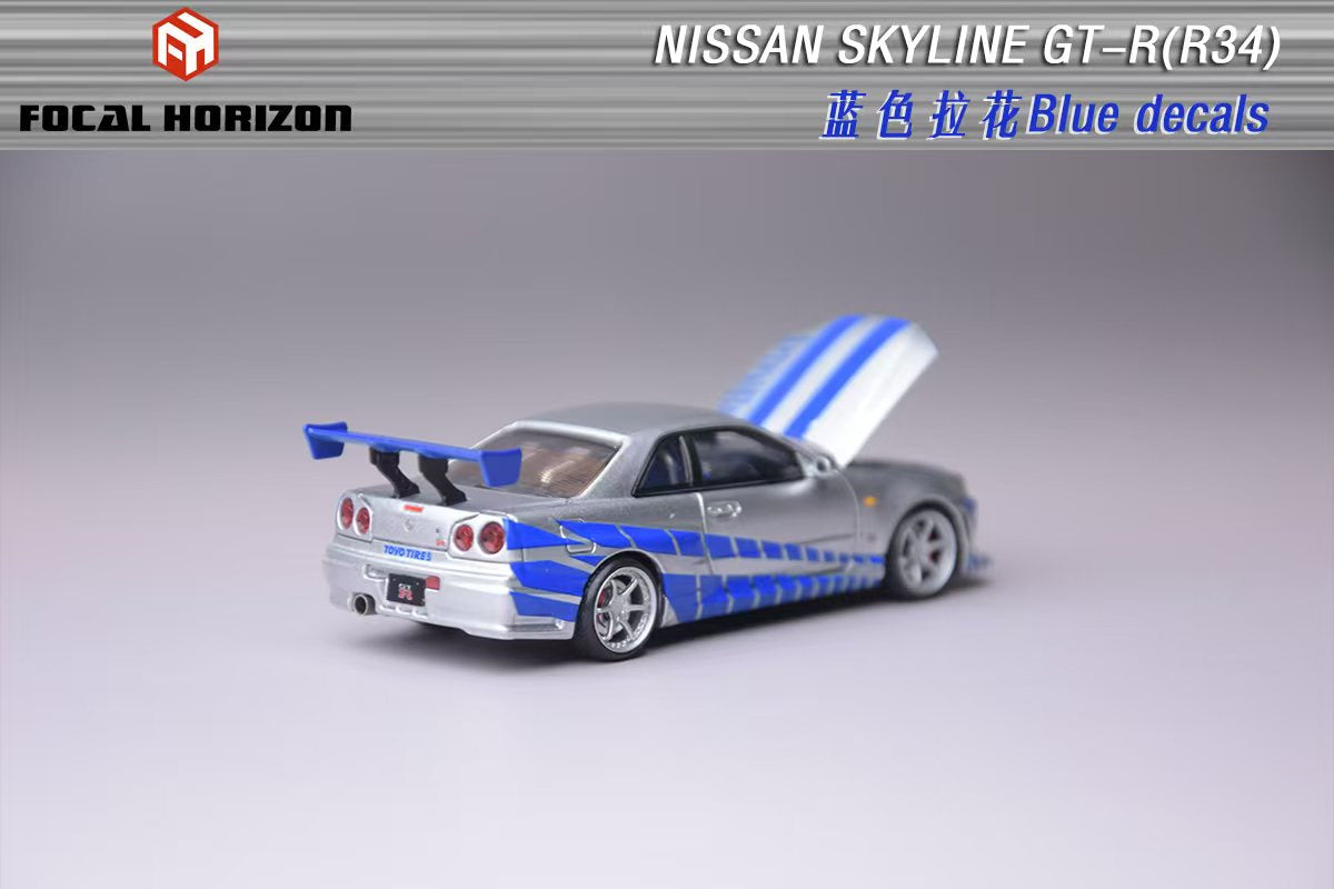 [FOCAL HORIZON] 1:64 Nissan Skyline GT-R R34 FNF Silver/Blue