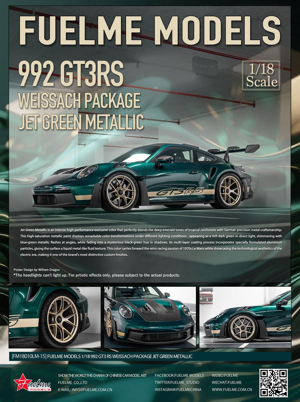 [FUELME] 1:18 992 GT3 RS Weissach Package Jet Green Metallic