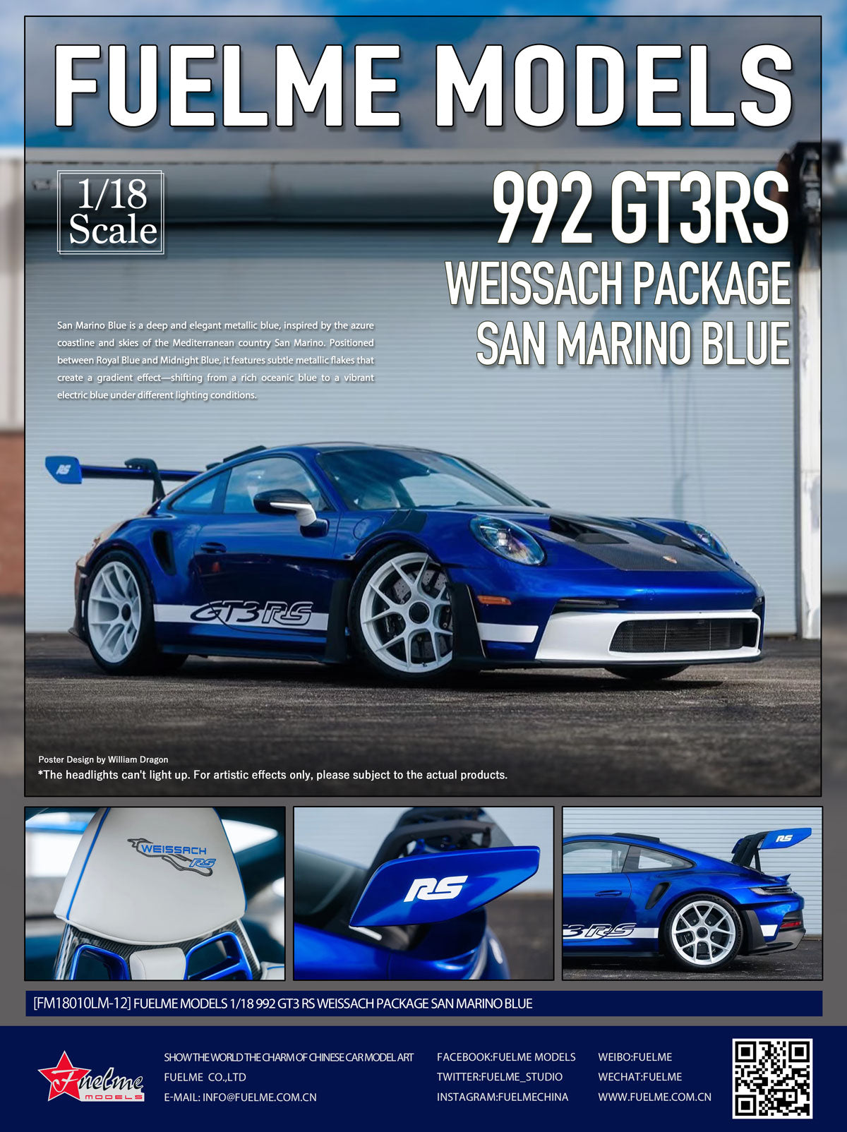 [FUELME] 1:18 992 GT3 RS Weissach Package San Marino Blue