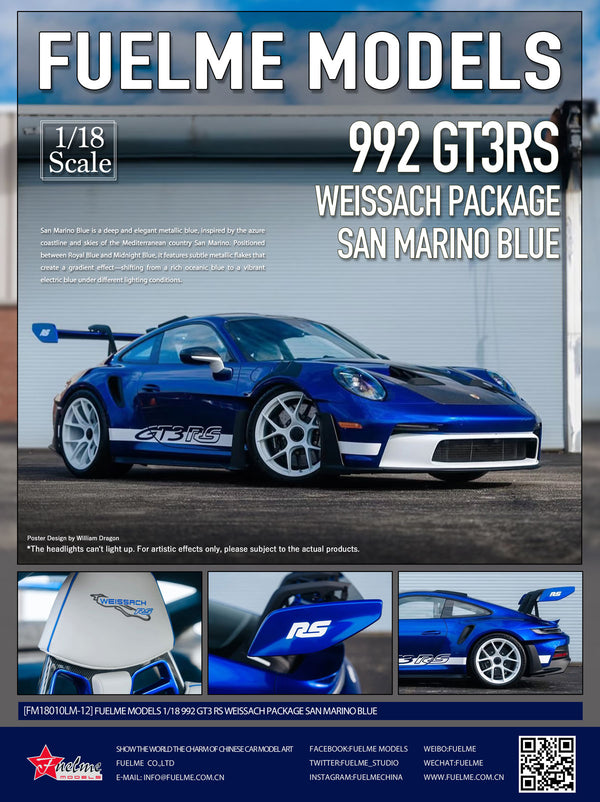 [FUELME] 1:18 992 GT3 RS Weissach Package San Marino Blue