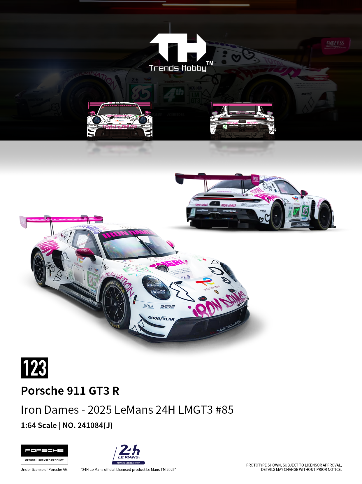 [TRENDS HOBBY] Porsche 911 GT3 R Iron Dames - 2025 LeMans 24H LMGT3 #85 - Toy Space Diecast Online Store Singapore