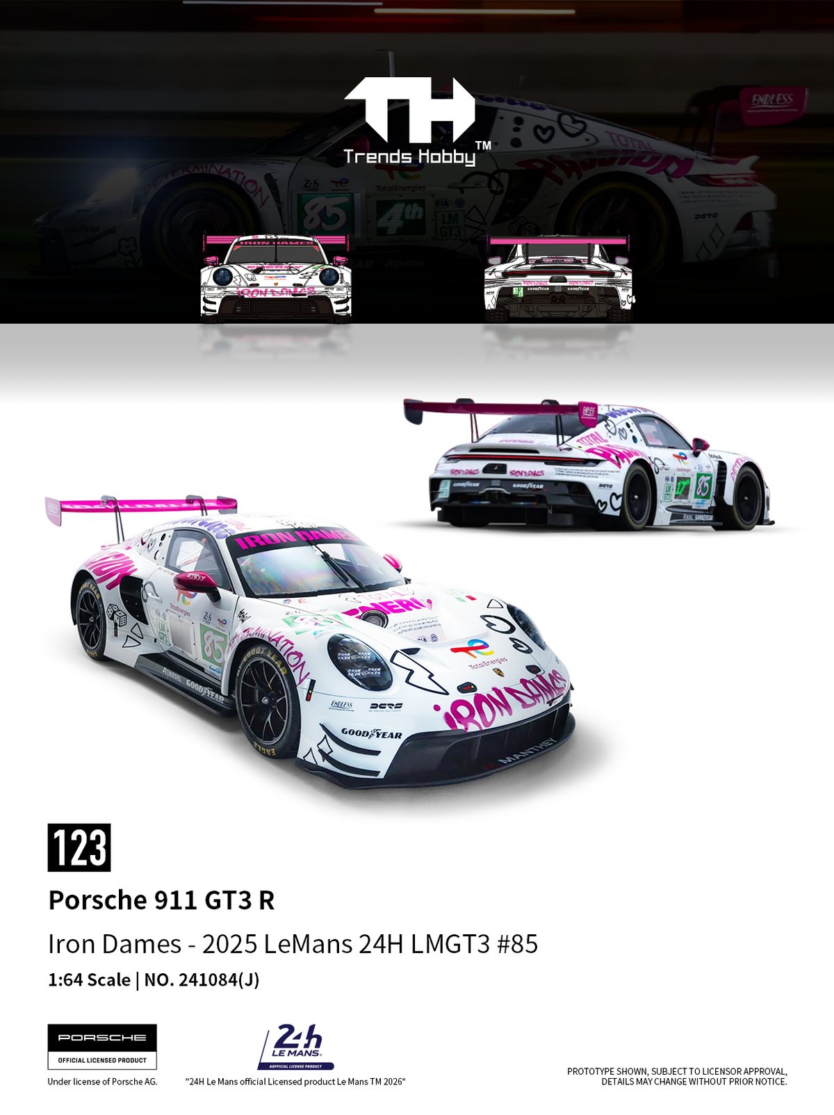 [TRENDS HOBBY] Porsche 911 GT3 R Iron Dames - 2025 LeMans 24H LMGT3 #85 - Toy Space Diecast Online Store Singapore
