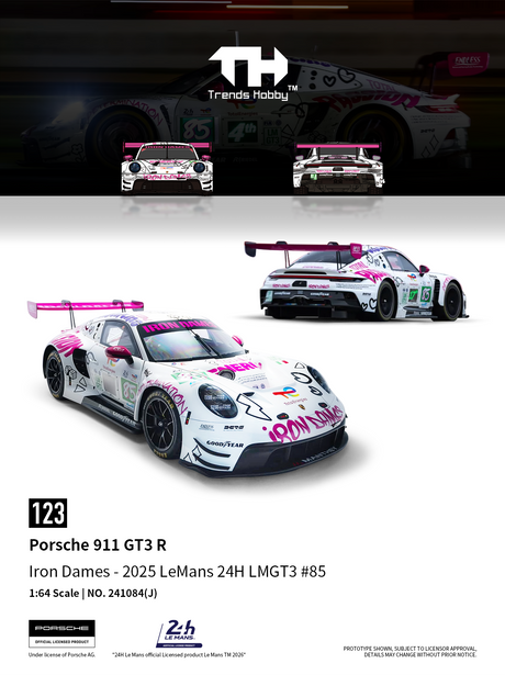 [TRENDS HOBBY] Porsche 911 GT3 R Iron Dames - 2025 LeMans 24H LMGT3 #85 - Toy Space Diecast Online Store Singapore