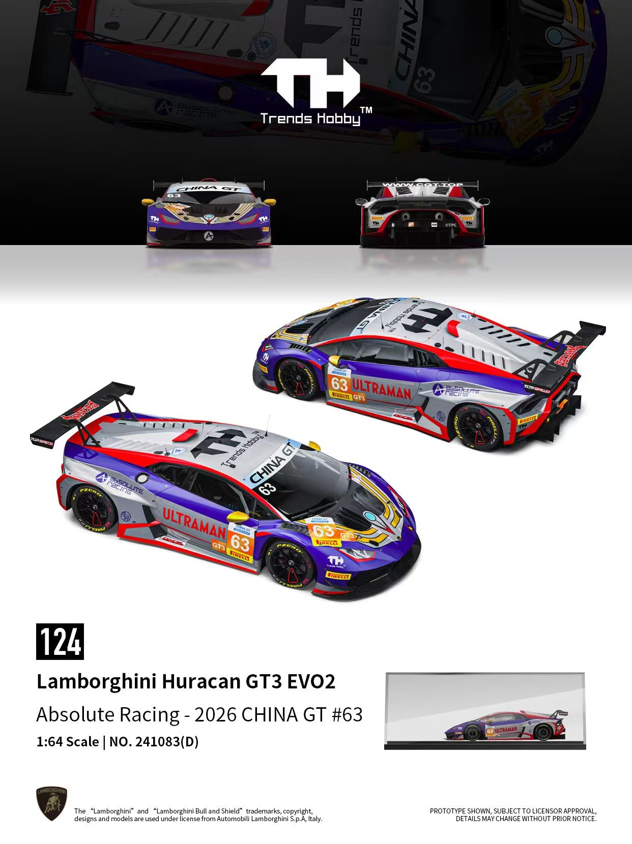 [TRENDS HOBBY] Lamborghini Huracan GT3 EVO2 Absolute Racing - 2026 China GT #63 - Toy Space Diecast Online Store Singapore