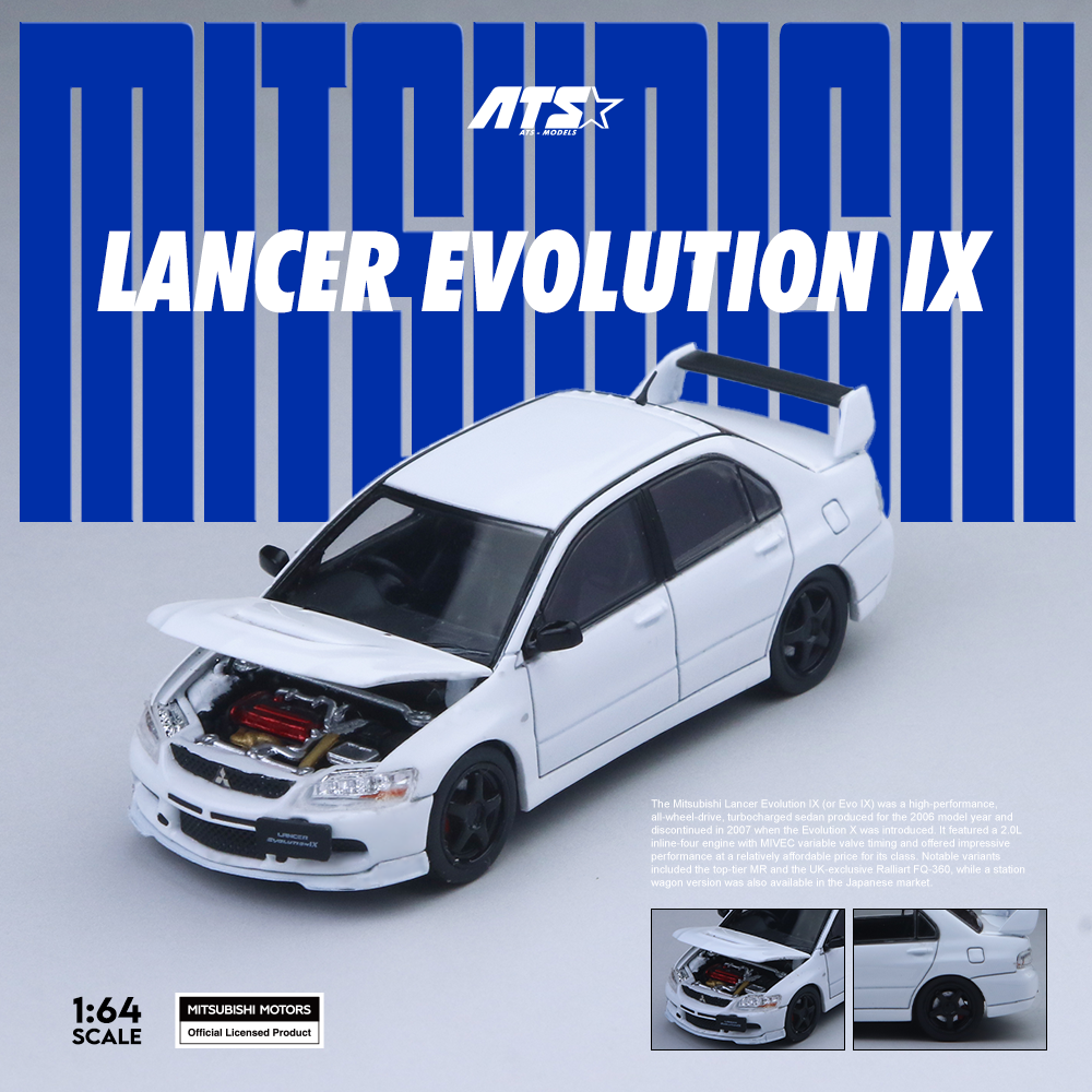 [ATS CAR MODEL] 1:64 Mitsubishi Lancer Evolution IX White - Toy Space Diecast Online Store Singapore