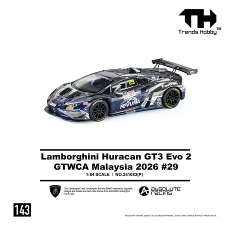 [TRENDS HOBBY] Lamborghini Huracan GT3 EVO2 GTWCA Malaysia 2026 #29 - Toy Space Diecast Online Store Singapore