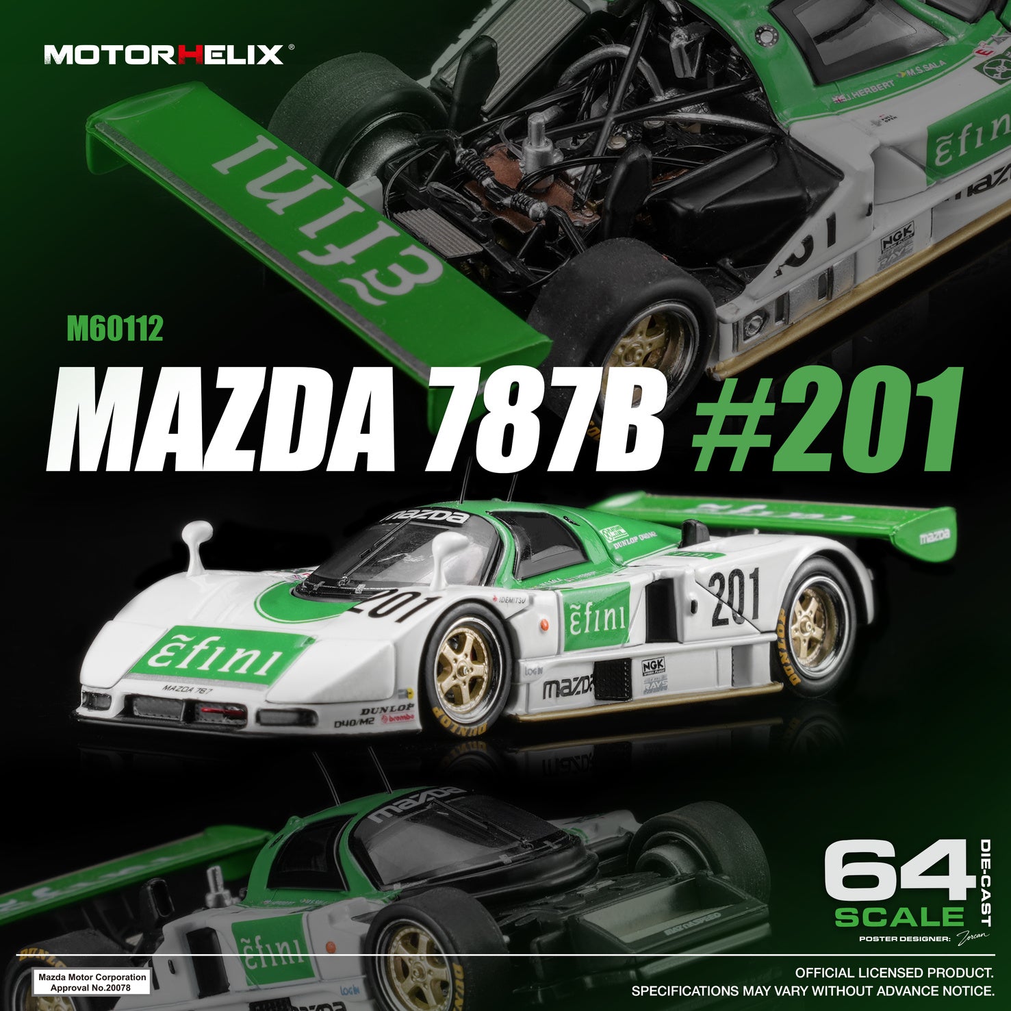 [MOTORHELIX] 1:64 Mazda 787B White/Green #201