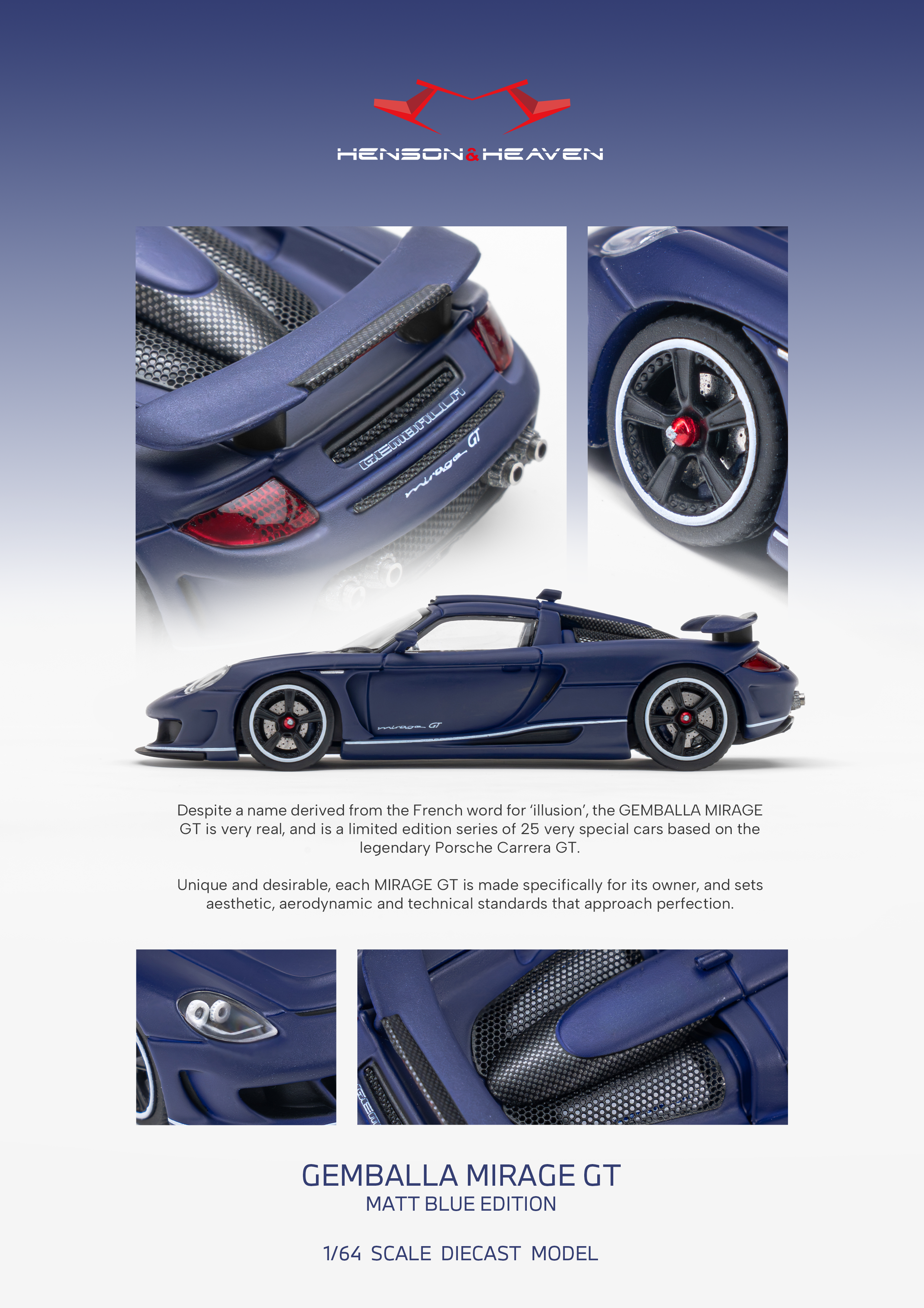 [HH MODEL] 1:64 Gemballa Mirage GT Matt Blue Edition