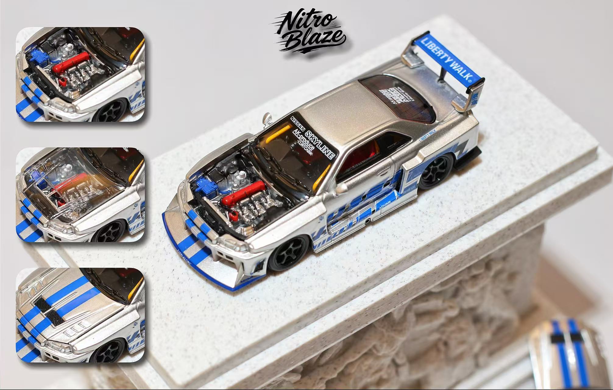 [NITRO BLAZE] 1:64 Nissan Skyline ER34 LB-Super Silhouette Silver