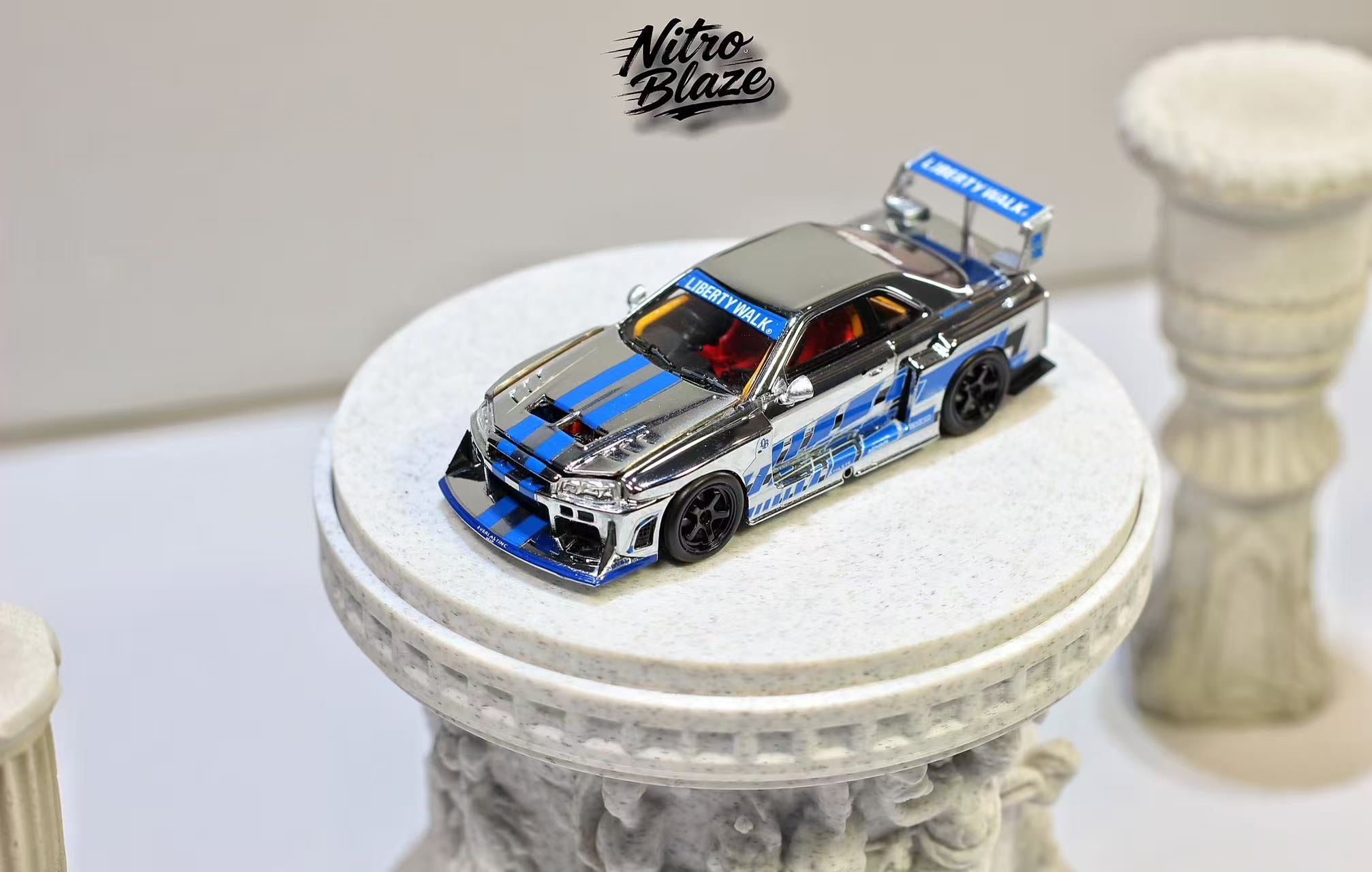 [NITRO BLAZE] 1:64 Nissan Skyline ER34 LB-Super Silhouette Chrome Silver