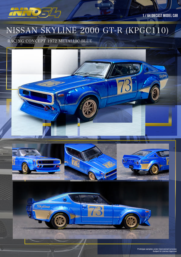 Inno64 Nissan Skyline 2000 GT-R (KPGC110) Racing Concept Blue