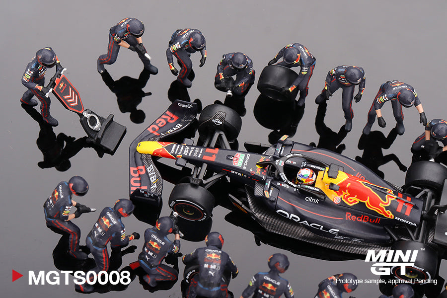 Mini GT Oracle Red Bull Racing RB18 #11 Sergio Pérez 2022 Abu Dhabi GP Pit Crew Set Limited Edition 5000 Sets [MGTS0008]