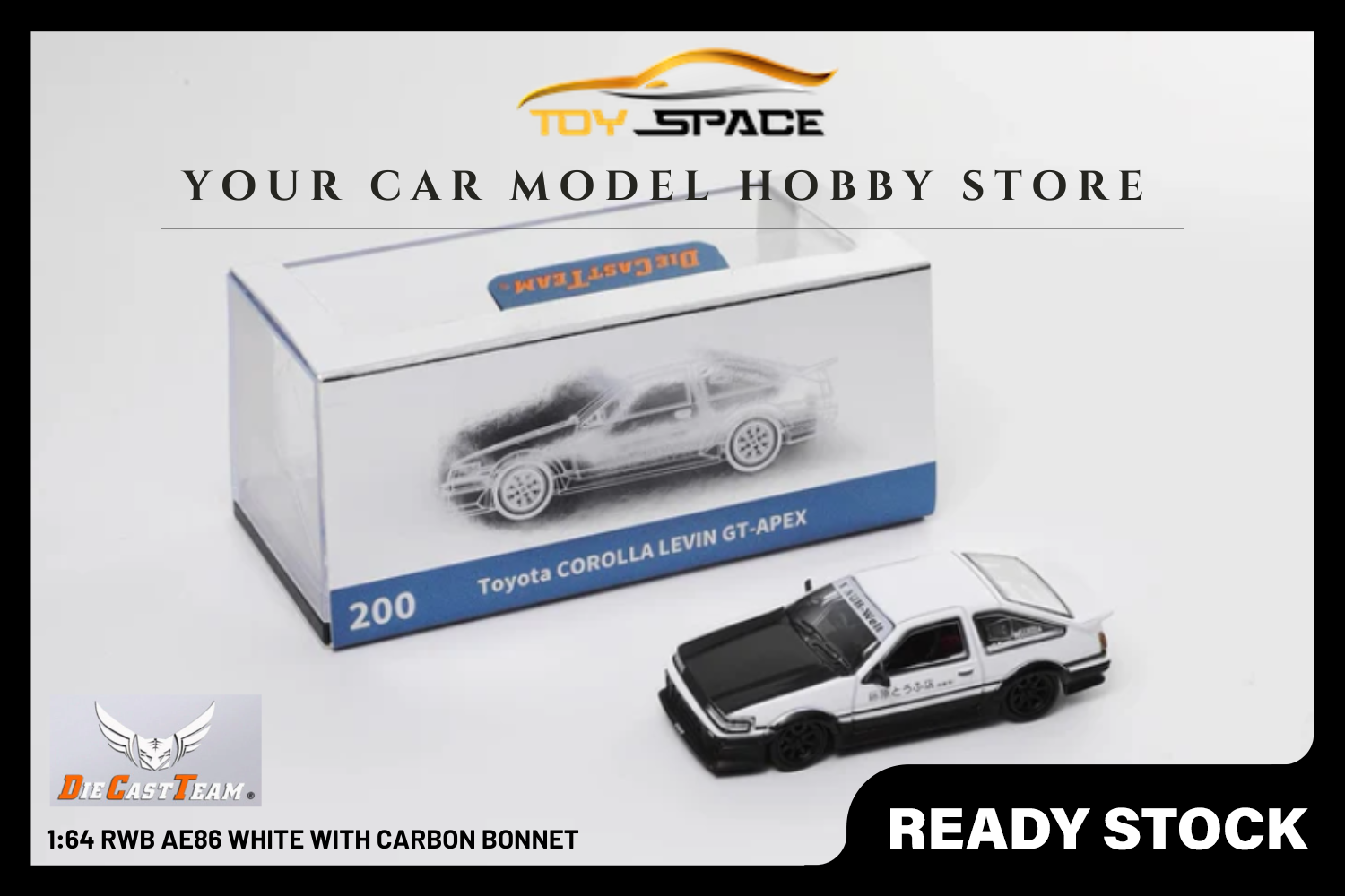 [DCT] 1:64 RWB AE86 White With Carbon Bonnet