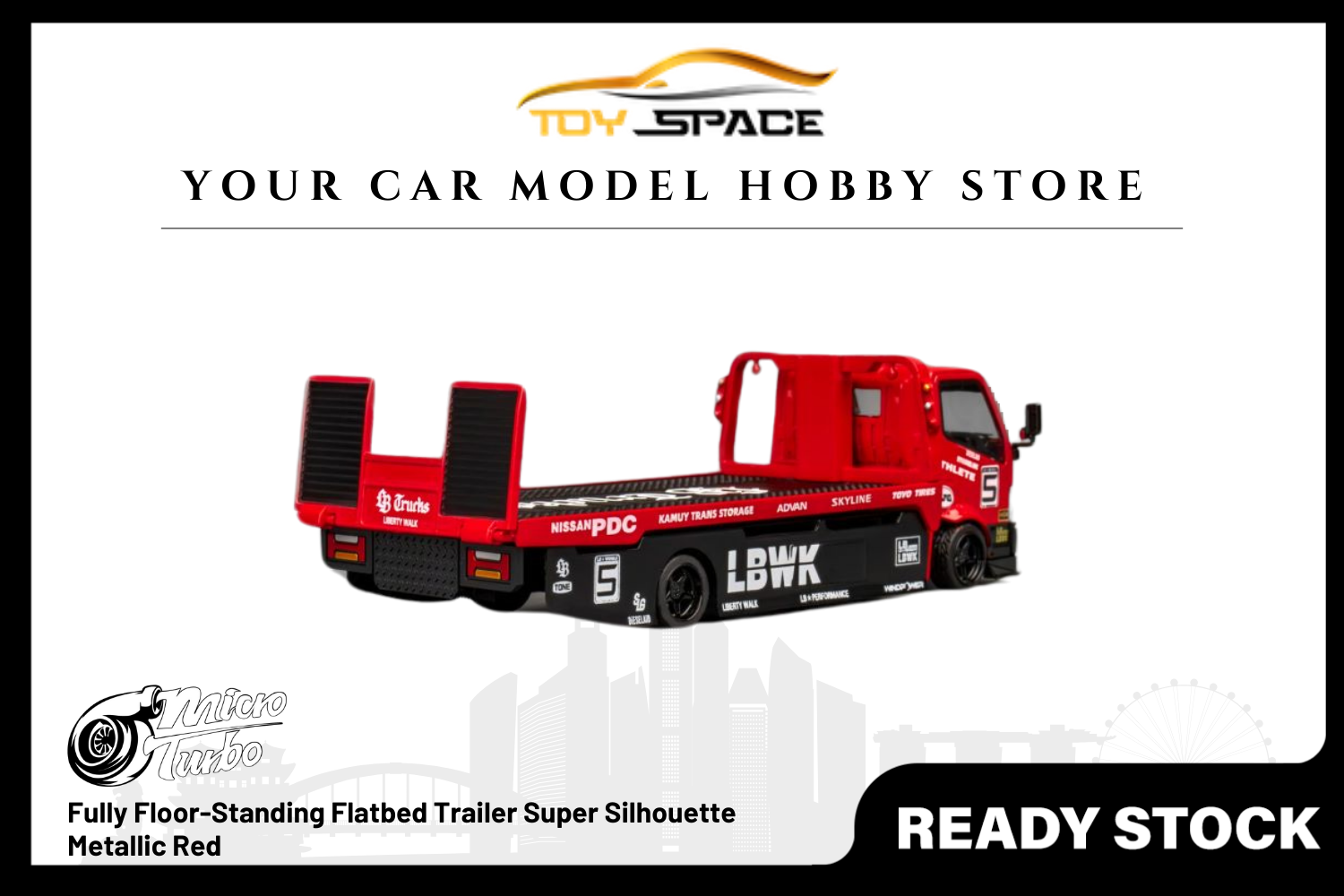 [MICRO TURBO] 1:64 Fully Floor-Standing Flatbed Trailer Super Silhouette Metallic Red