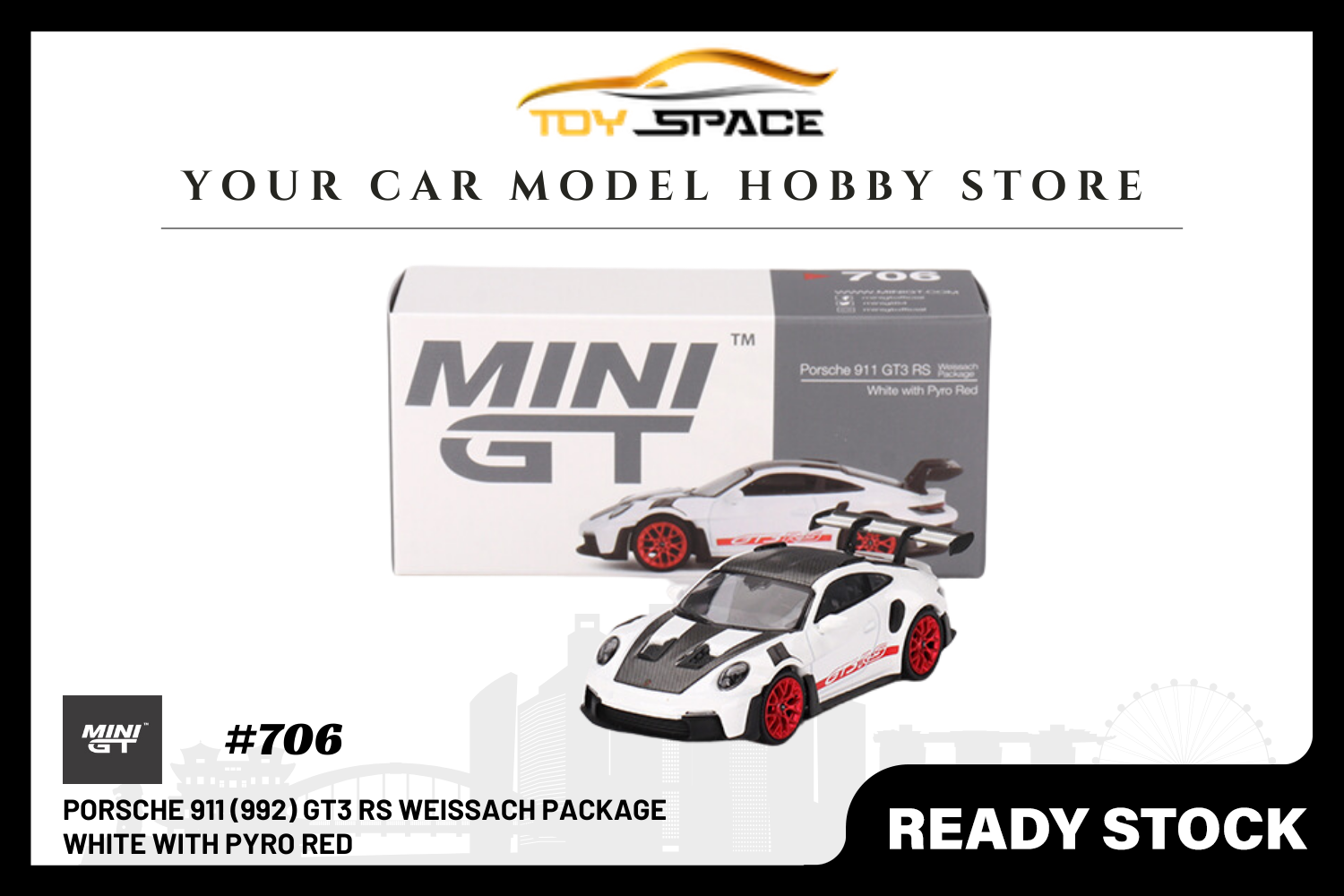 [MINI GT] Porsche 911 (992) GT3 RS Weissach Package White With Pyro Red (RHD)