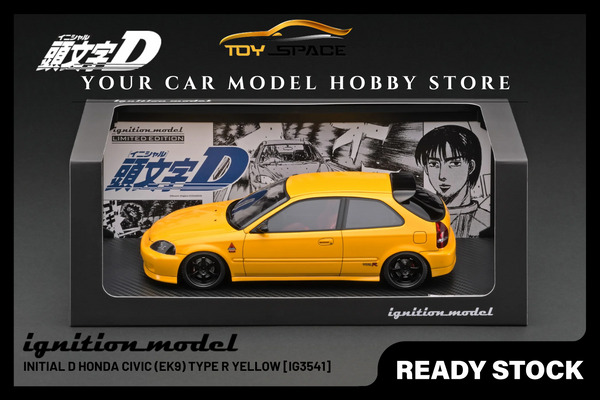 [IGNITION MODEL] 1:18 INITIAL D Honda Civic (EK9) Type R Yellow [IG3541]