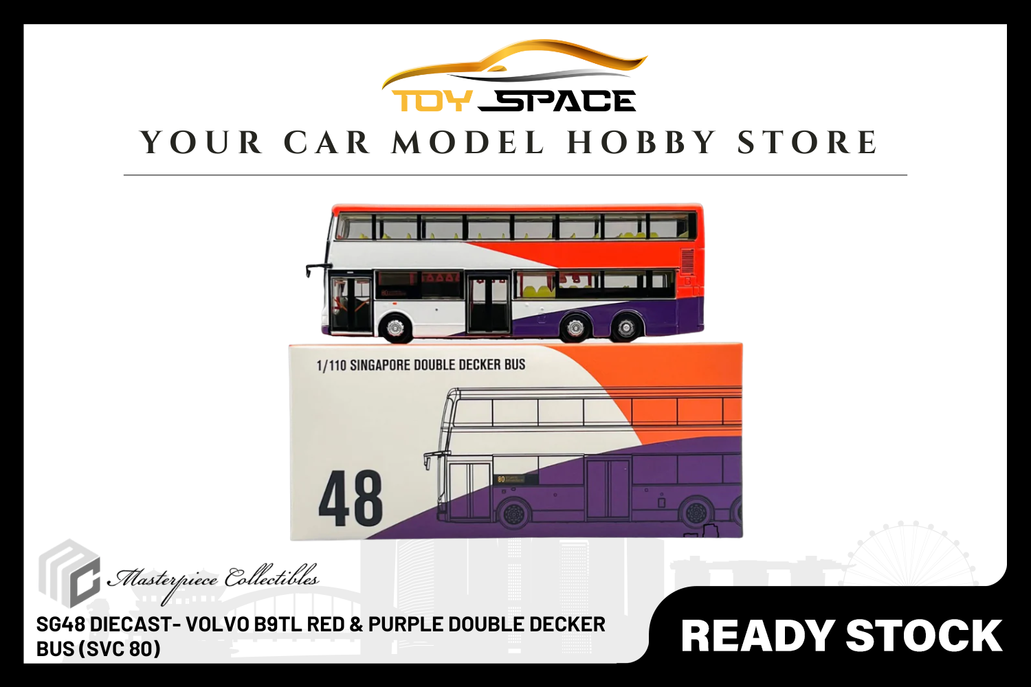 [MASTERPIECE] SG48 Diecast- Volvo B9TL Red & Purple Double Decker Bus (Svc 80)