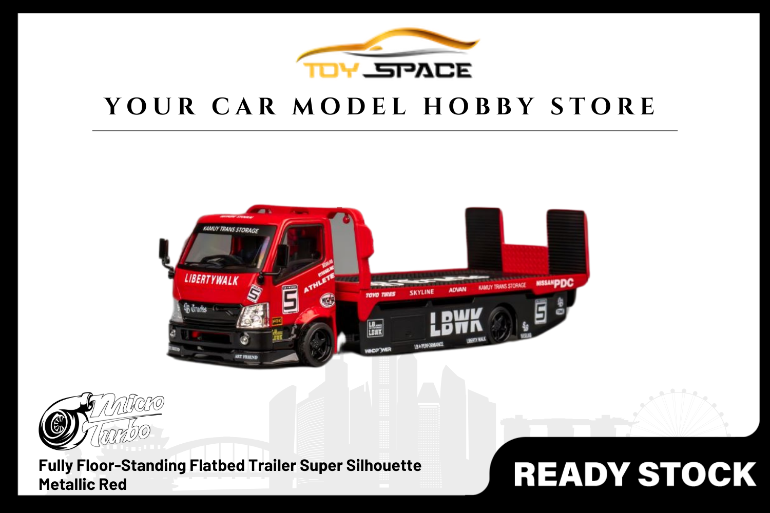 [MICRO TURBO] 1:64 Fully Floor-Standing Flatbed Trailer Super Silhouette Metallic Red