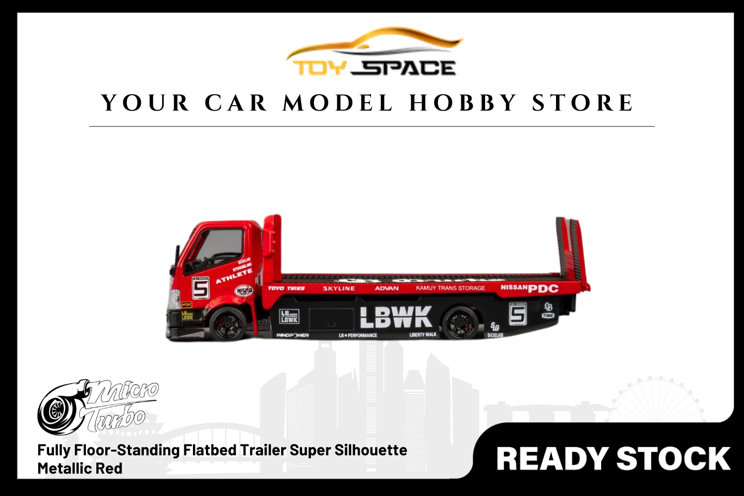 [MICRO TURBO] 1:64 Fully Floor-Standing Flatbed Trailer Super Silhouette Metallic Red