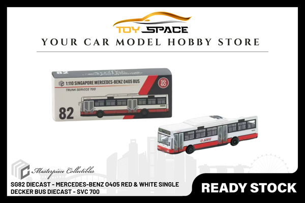 [MASTERPIECE] SG82 Diecast - Mercedes-Benz O405 Red & White Single Decker Bus Diecast (SVC 700) - Toy Space Diecast Online Store Singapore
