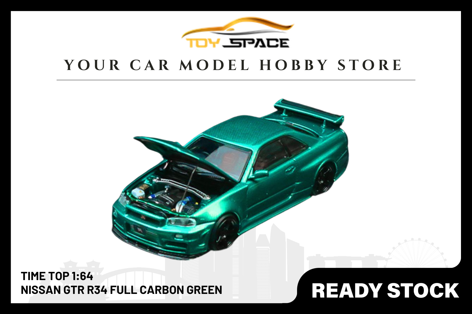 [TIME TOP] 1/64 Nissan GTR R34 Full Carbon Green