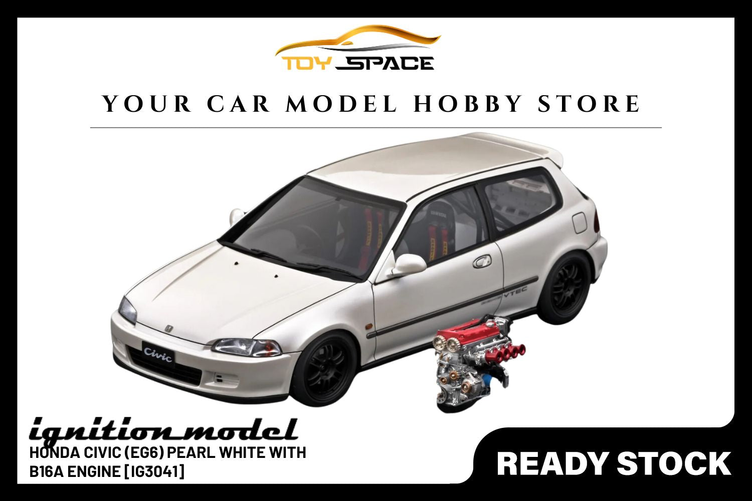 [IGNITION MODEL] 1:18 Honda Civic (EG6) Pearl White With B16A Engine [IG3041]