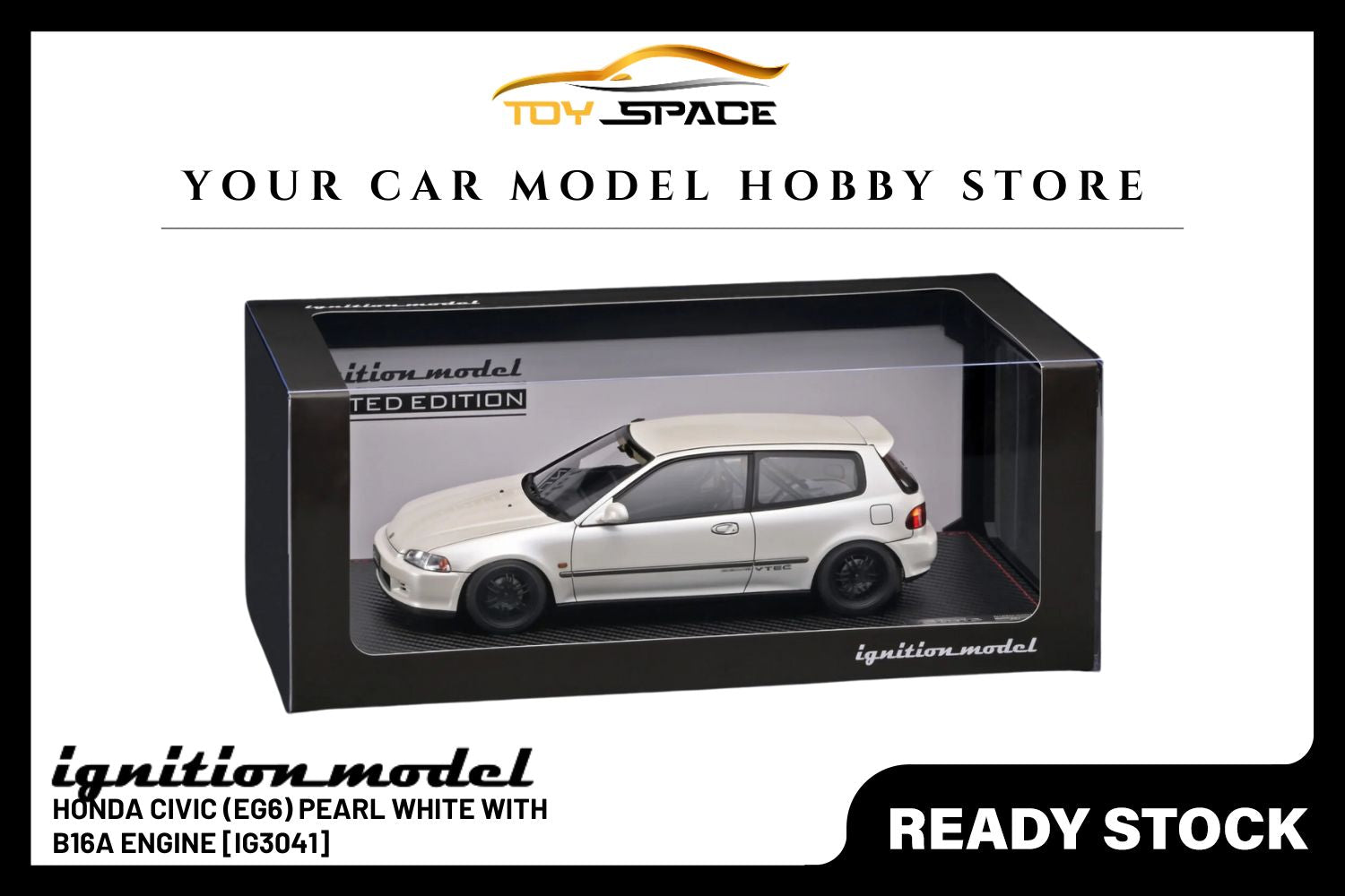 [IGNITION MODEL] 1:18 Honda Civic (EG6) Pearl White With B16A Engine [IG3041]