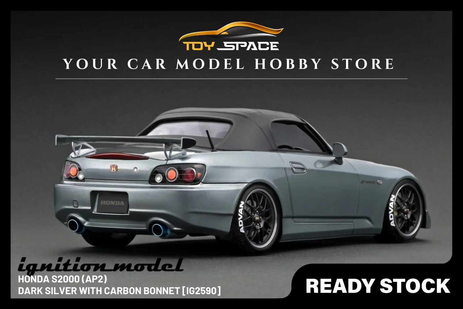 [IGNITION MODEL] 1/18 Honda S2000 (AP2) Dark Silver With Carbon Bonnet [IG2590]