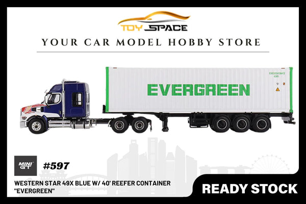 [MINI GT] Western Star 49X Blue w/ 40' Reefer Container "EVERGREEN" (LHD)