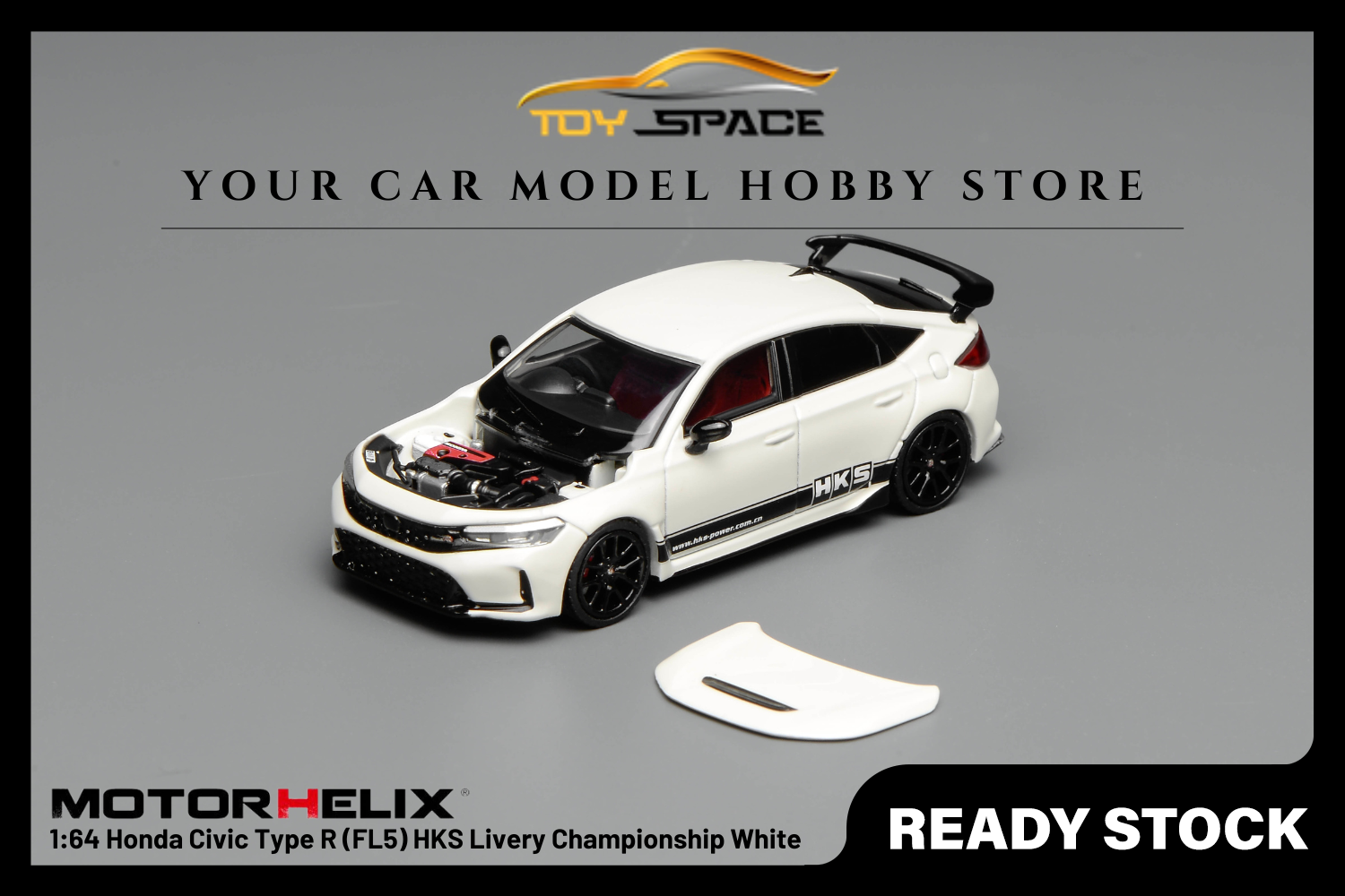 [MOTORHELIX] 1:64 Honda Civic Type R (FL5) HKS Livery Championship White - Toy Space Diecast Online Store Singapore