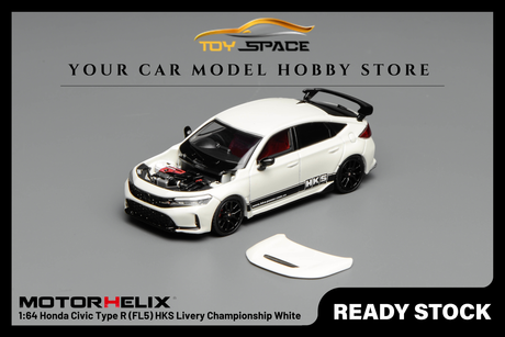 [MOTORHELIX] 1:64 Honda Civic Type R (FL5) HKS Livery Championship White - Toy Space Diecast Online Store Singapore